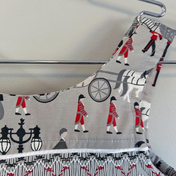Handmade one of a kind girl's smocked dress, London Print - Picture 4 of 12